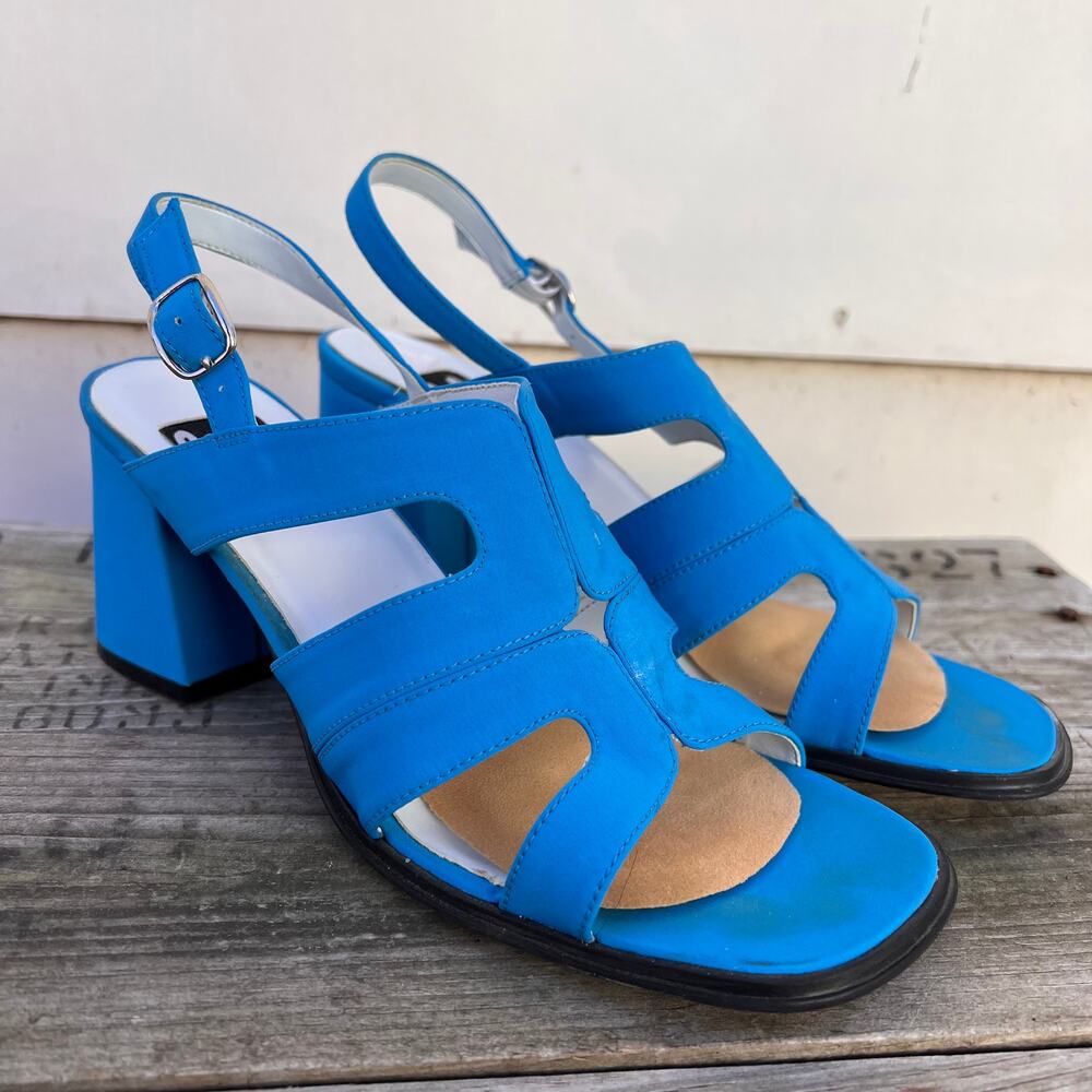 Vintage 90s Y2K 9&CO blue chunk geometric strappy chunky heels 8 1/2
